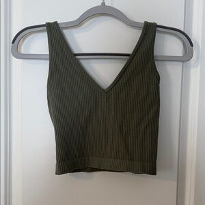 Free People Dark Green Ribbed V-Neck Crop Top
